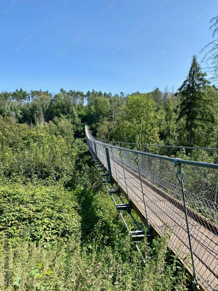 Eine Wanderung von Braunsrode zur Hängeseilbrücke über das Bärental in der Hohen Schrecke Eine Wanderung von Braunsrode zur Hängeseilbrücke über das Bärental in der Hohen Schrecke