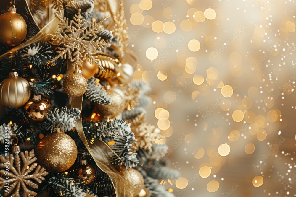 Beautifully Decorated Christmas Tree with Golden Ornaments and Warm Bokeh Background
Beautifully Decorated Christmas Tree with Golden Ornaments and Warm Bokeh Background