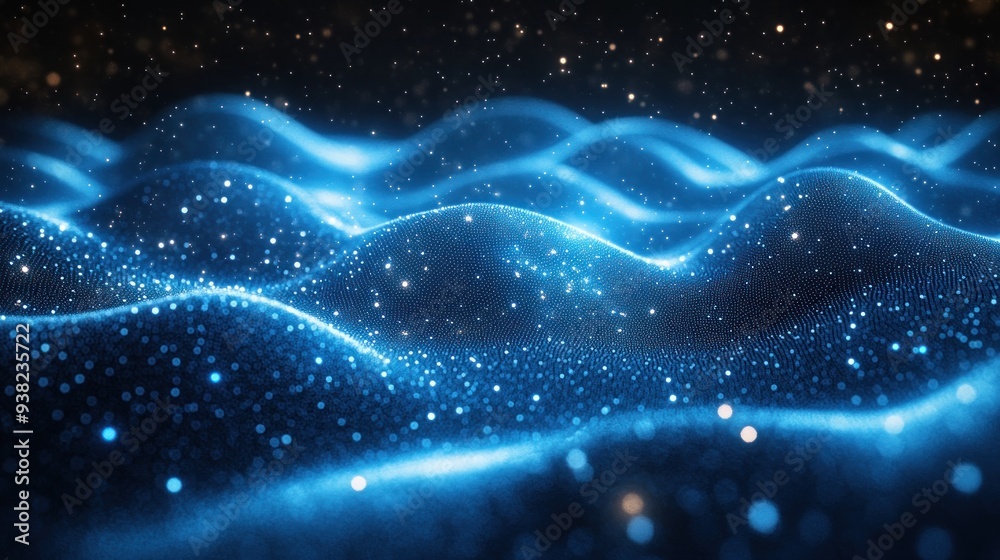 Abstract Blue Wavy Background with Glowing Particles Abstract Blue Wavy Background with Glowing Particles