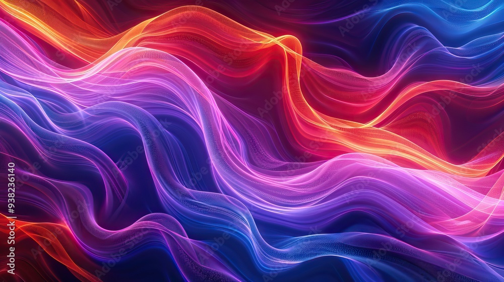 Abstract 3D Neon Waves. AI generated illustration