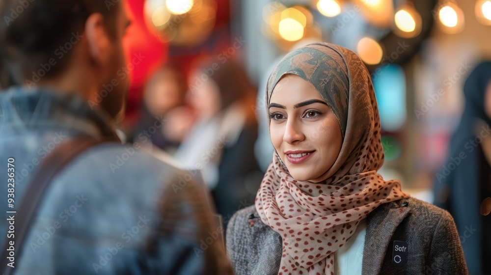 Woman in Hijab Smiling at Man Woman in Hijab Smiling at Man