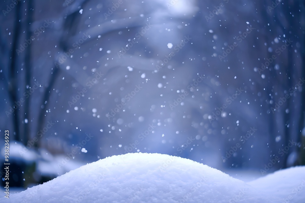 Fototapeta premium A serene winter scene with snowflakes gently falling from the sky