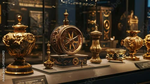 Animation of Ancient Gold Artifacts in a Museum - 4K