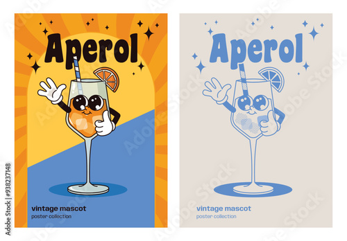 Vintage Groovy Mascot Aperol Spritz Halftone Poster