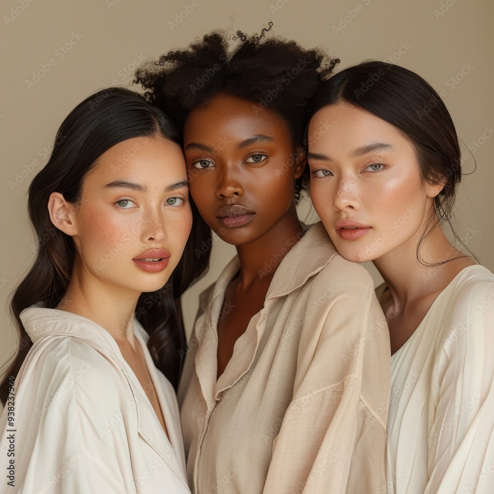 Portrait of Unity: Three Women of Diverse Ethnic Backgrounds Embracing Harmony
Portrait of Unity: Three Women of Diverse Ethnic Backgrounds Embracing Harmony