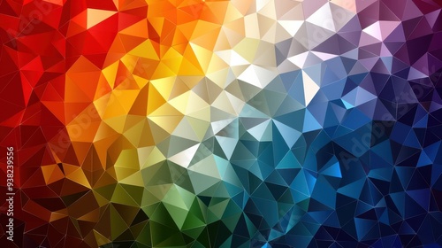 A vibrant geometric pattern filled with colorful triangles, transitioning smoothly across the color spectrum.
