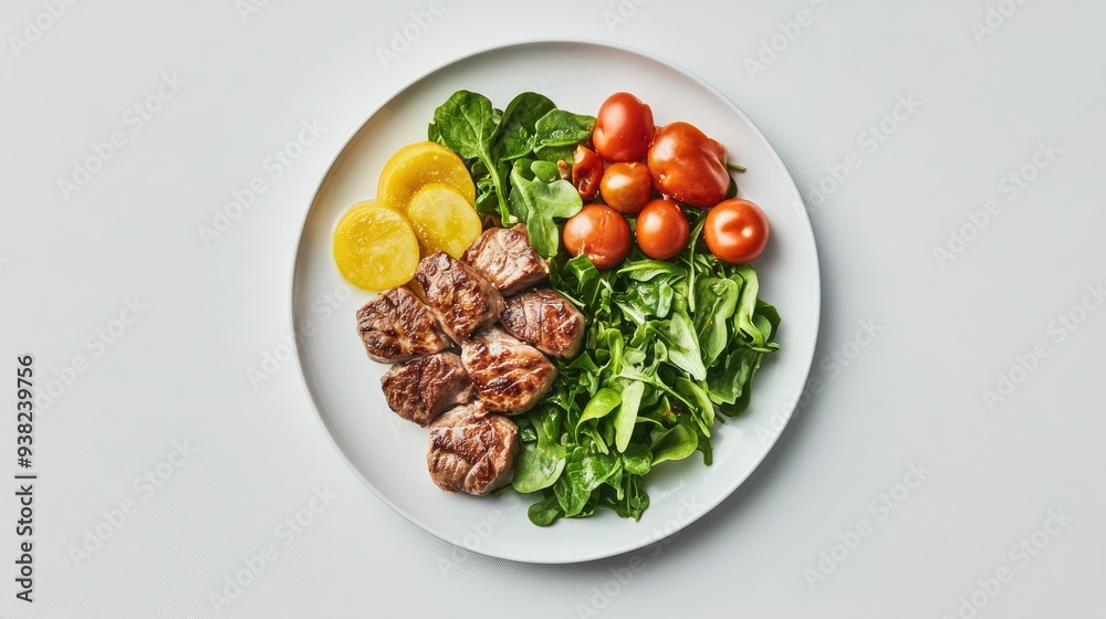 A clean, simple plate filled with a balanced meal of lean proteins and vegetables, set against a plain background. A clean, simple plate filled with a balanced meal of lean proteins and vegetables, set against a plain background.
