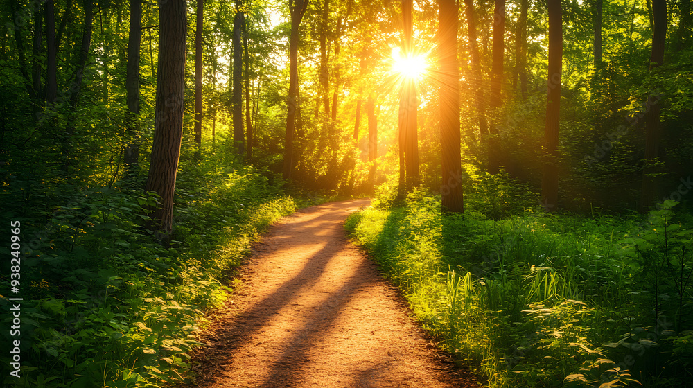 Sunbeams illuminate a path through a lush forest, creating a sense of tranquility and wonder. Sunbeams illuminate a path through a lush forest, creating a sense of tranquility and wonder.