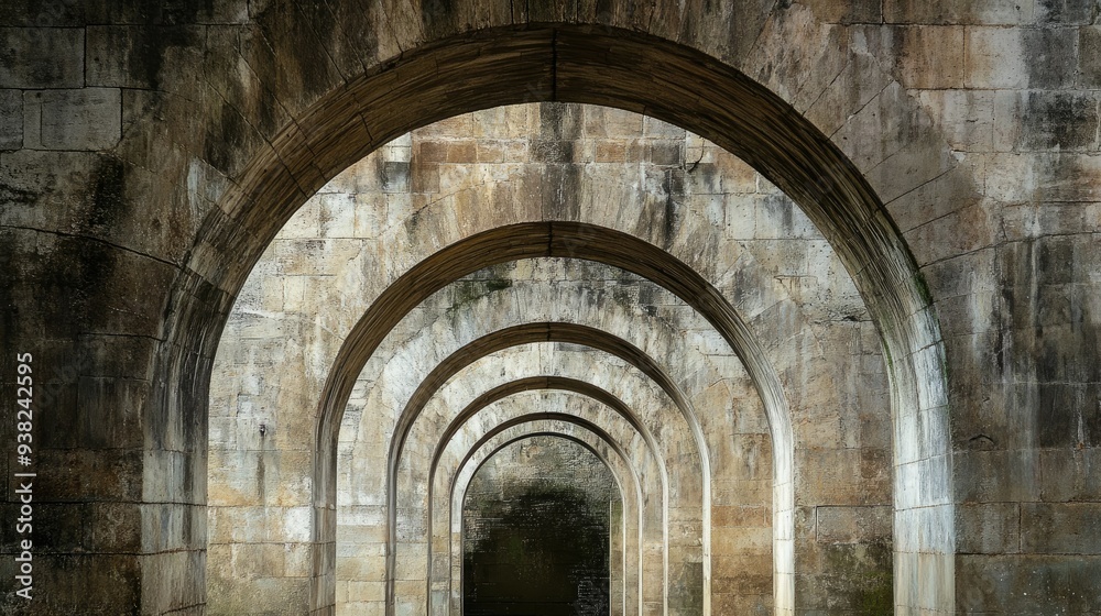 Abstract view of a medieval aqueduct arches, isolated against a plain backdrop, focusing on architectural details. Abstract view of a medieval aqueduct arches, isolated against a plain backdrop, focusing on architectural details.