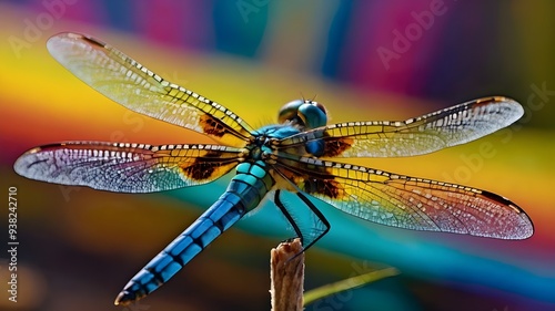 Wallpaper Mural A stunning, one-of-a-kind illustration of a rainbow-hued dragonfly, its wings shimmering with pride and joy as it dances among a sea of vibrant abstract patterns. Torontodigital.ca
