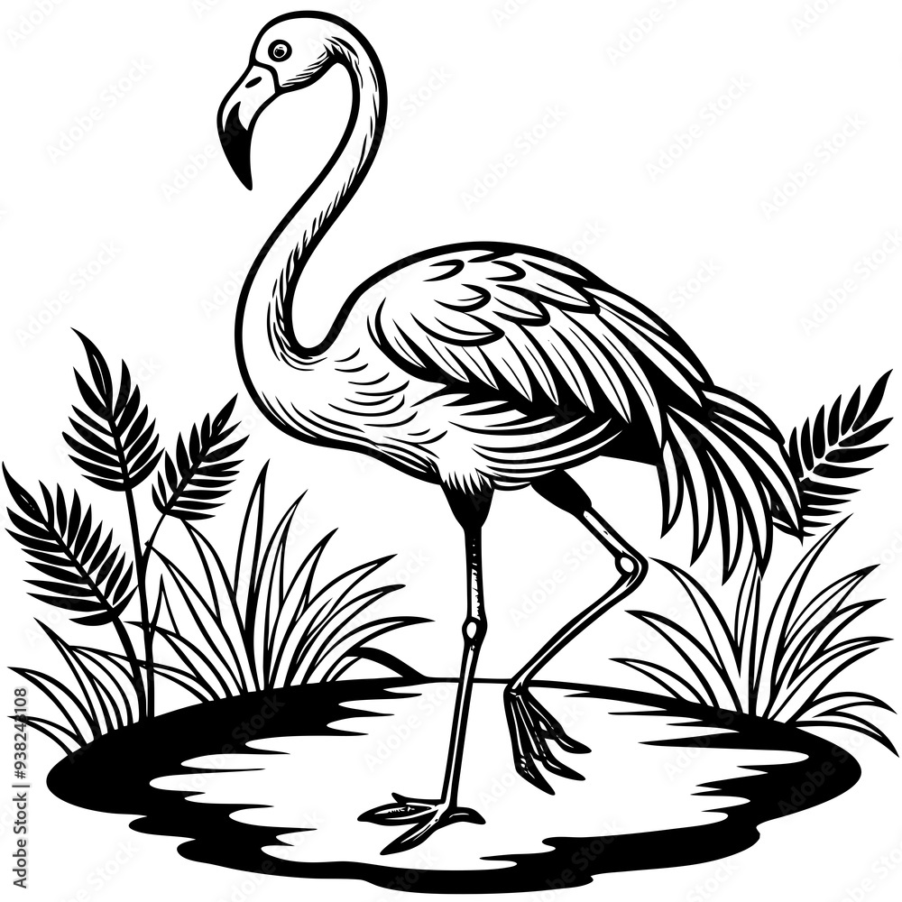 Obraz premium Single-Leg Flamingo by the Pond vector