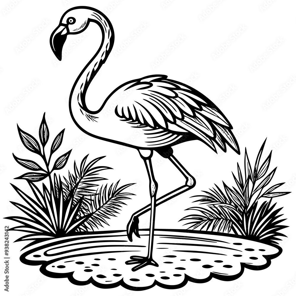 Obraz premium Single-Leg Flamingo by the Pond vector