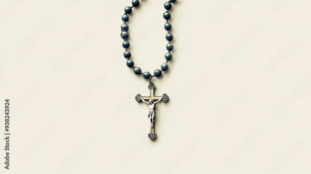 Clean, simple graphic of a rosary, with evenly spaced beads and a small crucifix, on a plain background. Clean, simple graphic of a rosary, with evenly spaced beads and a small crucifix, on a plain background.