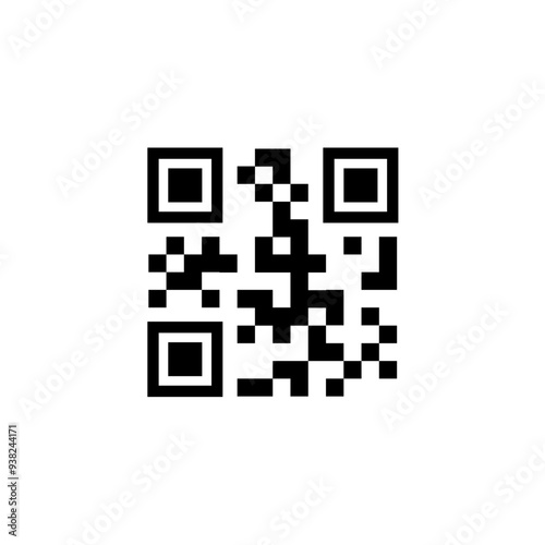 Simple QR code on a white background. Represents data encryption, digital access, scanning technology, mobile payments, authentication, secure transactions, and fintech applications.