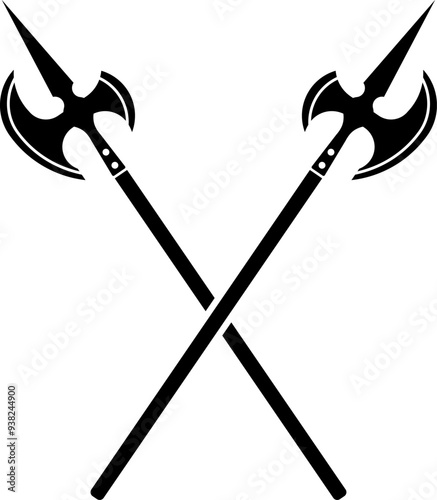 Two crossed halberds icon in flat style.