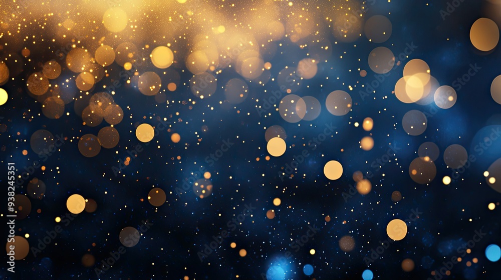 Dark blue background with soft gold bokeh lights, forming a smooth and luxurious texture. Dark blue background with soft gold bokeh lights, forming a smooth and luxurious texture.