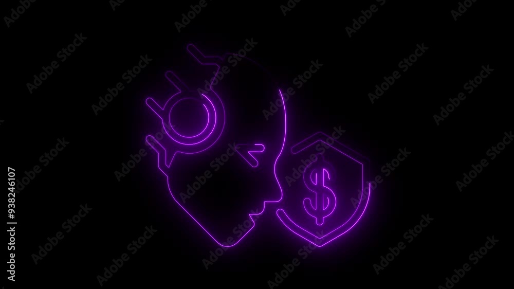 Glowing AI Head with Dollar Shield, Neon Financial Security Symbol, Futuristic AI-Driven Money Protection, Cyber Brain with Finance Icon, AI-Powered Financial Safety Glowing AI Head with Dollar Shield, Neon Financial Security Symbol, Futuristic AI-Driven Money Protection, Cyber Brain with Finance Icon, AI-Powered Financial Safety