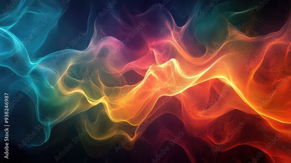 Obraz premium Abstract image of liquid light merging and flowing in a wave-like pattern, with radiant, glowing colors.