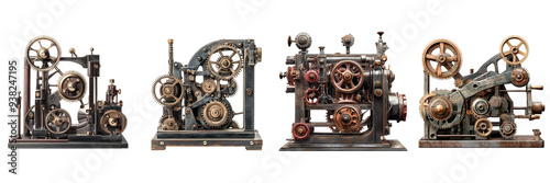 industrial machinery with gears and levers isolated on transparent png background