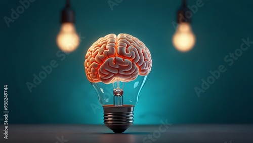 A human brain lightbulb of a solid aqua background clarity and forward thinking the concept of innovative ideas emerging from calm thoughtful consideration