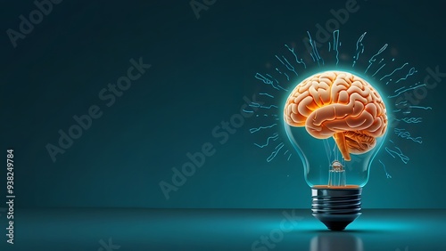 A human brain lightbulb of a solid aqua background clarity and forward thinking the concept of innovative ideas emerging from calm thoughtful consideration