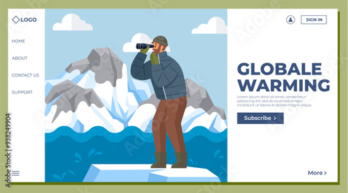 Global warming vector illustration. Global warming metaphor is mural, each stroke telling tale humanitys influence on environment Ecology, sentinel environment, watches over unfolding drama global