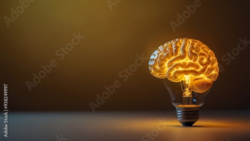 A luminous human brain lightbulb of a bright yellow background optimism and innovation the theme of bright new ideas