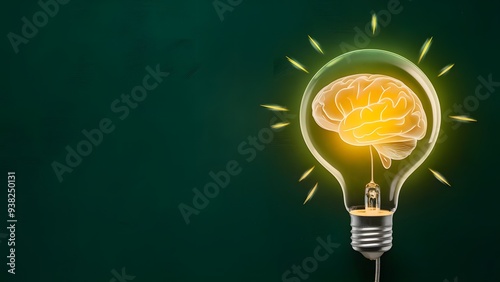 A human brain lightbulb of a solid emerald green background growth and vitality the blossoming of new ideas