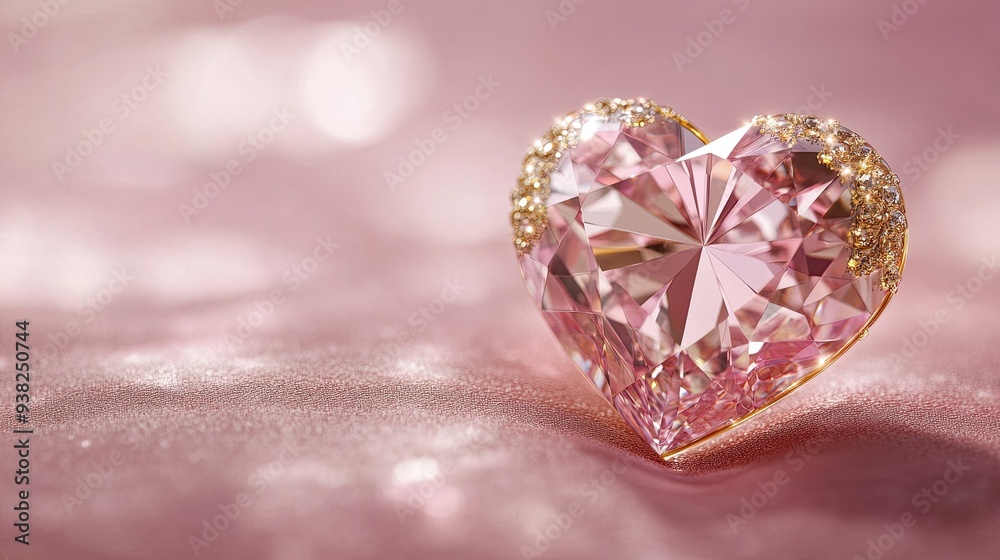 Sparkling heart-shaped diamond piece with golden accents, set against a soft, elegant pink tone. Sparkling heart-shaped diamond piece with golden accents, set against a soft, elegant pink tone.