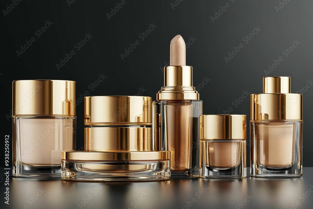 Luxurious cosmetic packaging bottles created with generative AI Luxurious cosmetic packaging bottles created with generative AI