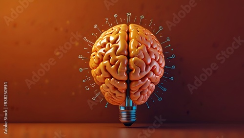 A human brain in the shape of a lightbulb a vivid orange background a burst of creativity and fresh ideas the central concept