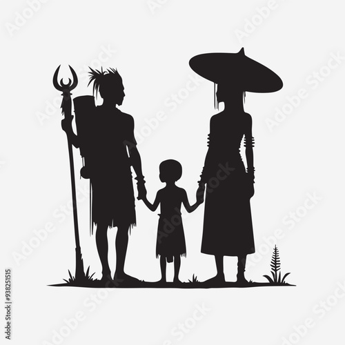 Native family vector silhouette art