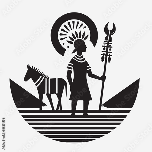 Native people with horse silhouette art