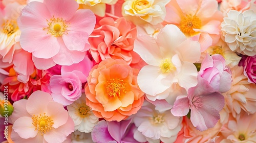 A delicate blend of soft petals and vibrant colors, bursting together in a mesmerizing display.