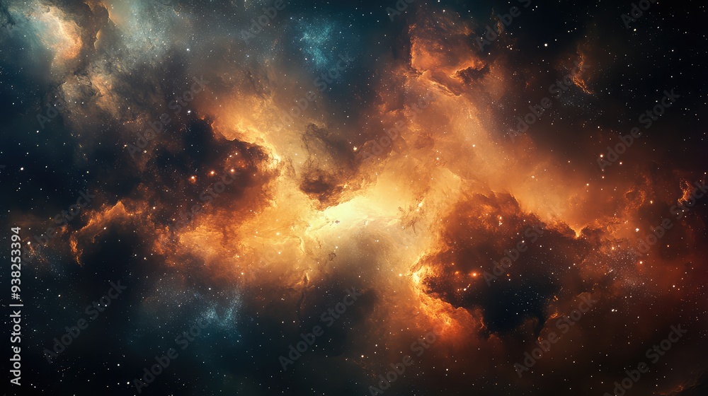 Abstract galactic textures featuring a mix of nebulous clouds and bright celestial formations in a dark, dramatic setting. Abstract galactic textures featuring a mix of nebulous clouds and bright celestial formations in a dark, dramatic setting.