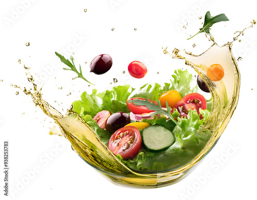 Crisp salad greens with a drizzle of flavorful olive oil, sliced on PNG  