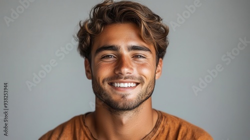 charismatic young man with genuine smile against clean white background natural relaxed pose highlights approachable demeanor soft lighting enhances features and creates subtle shadows