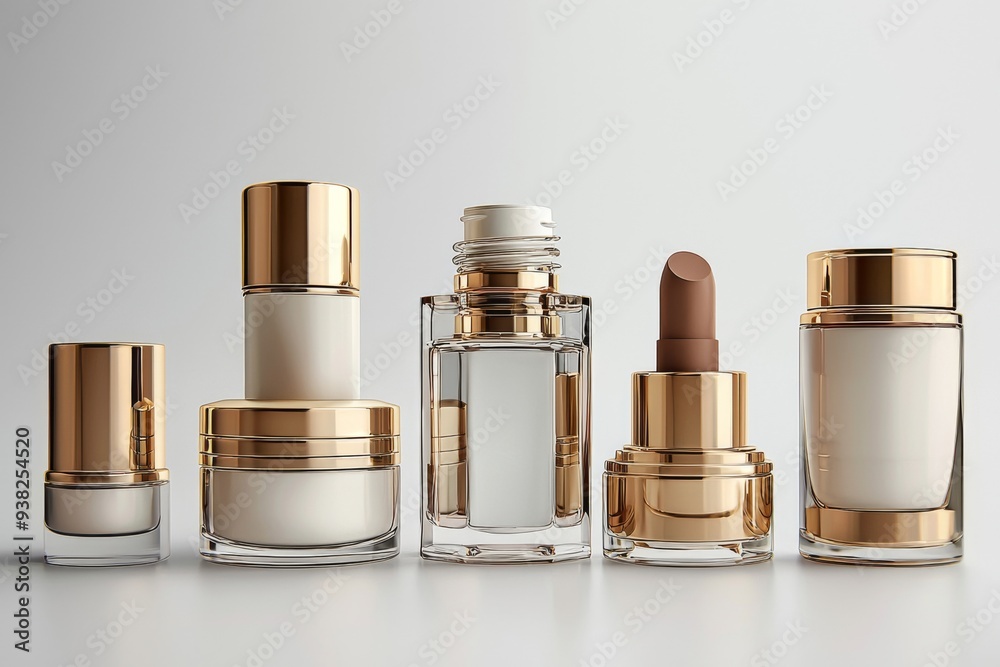 Luxurious cosmetic packaging bottles created with generative AI Luxurious cosmetic packaging bottles created with generative AI