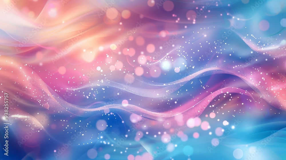 Abstract background with soft flowing lines in pink, blue and orange hues, with sparkling light bokeh. Abstract background with soft flowing lines in pink, blue and orange hues, with sparkling light bokeh.
