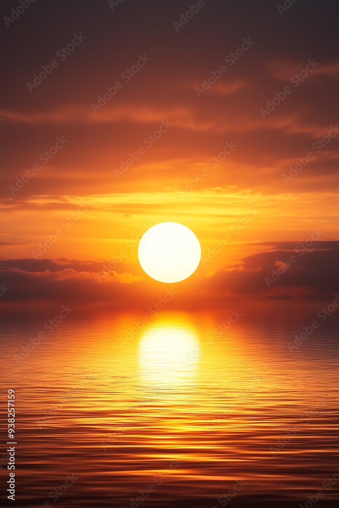 A vibrant sunset over a calm sea, with the sun reflecting off the water. A vibrant sunset over a calm sea, with the sun reflecting off the water.