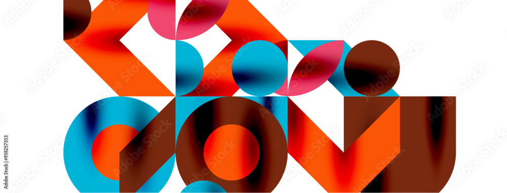 Metal color circles with shadows and other geometric elements composition for wallpaper, banner, background or landing Metal color circles with shadows and other geometric elements composition for wallpaper, banner, background or landing