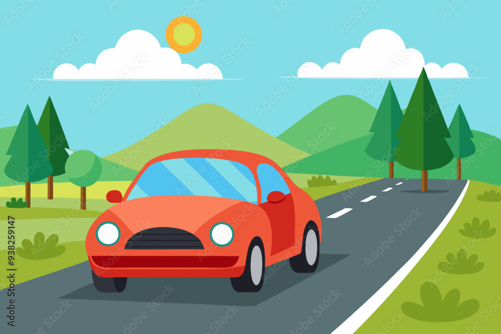 The car is on the road vector The car is on the road vector