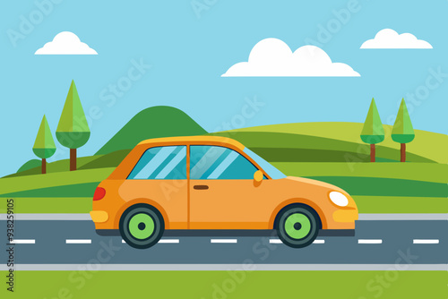 The car is on the road vector