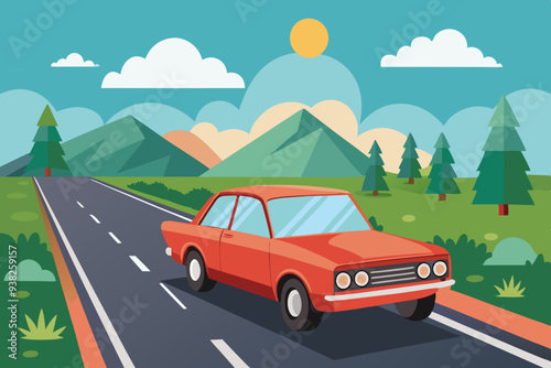 The car is on the road vector