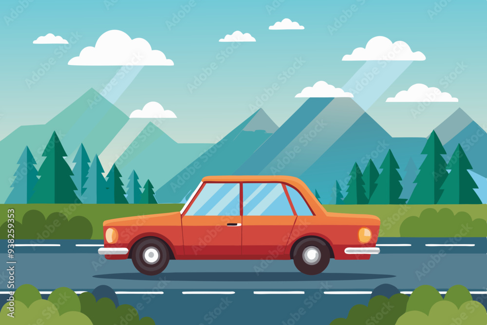 The car is on the road vector The car is on the road vector