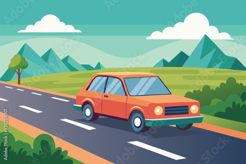 The car is on the road vector