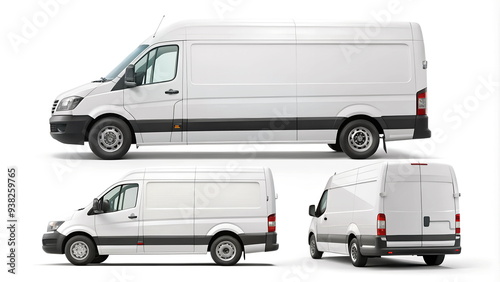 Delivery van isolated on white background mockup template. Copy space. View from side and back.