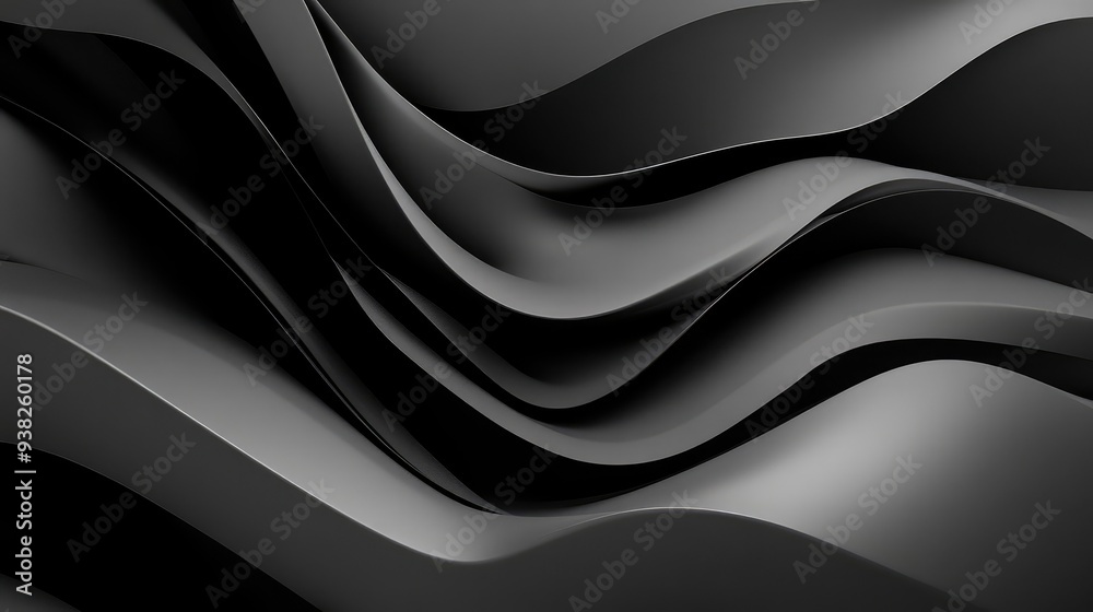 Fototapeta premium A sophisticated monochrome current design with layered waves and gradients in shades of gray and black.