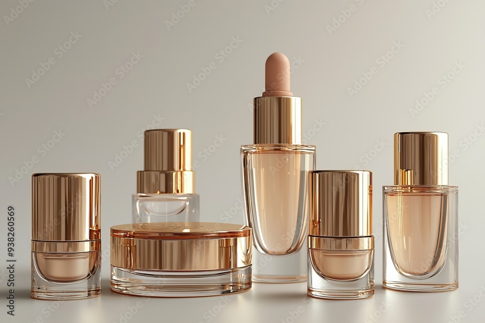 Luxurious cosmetic packaging bottles created with generative AI Luxurious cosmetic packaging bottles created with generative AI