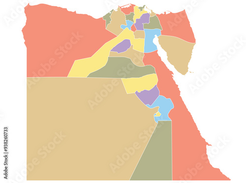 Map of Egypt by region in different colors.